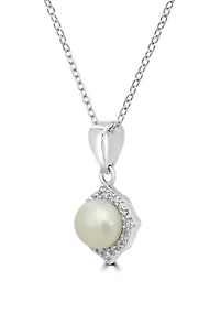 Sterling Silver Freshwater Pearl Round CZ Halo Necklace