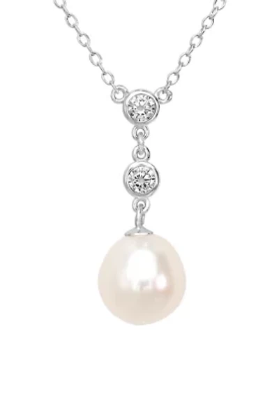 Sterling Silver Cubic Zirconia Pearl Drop Necklace