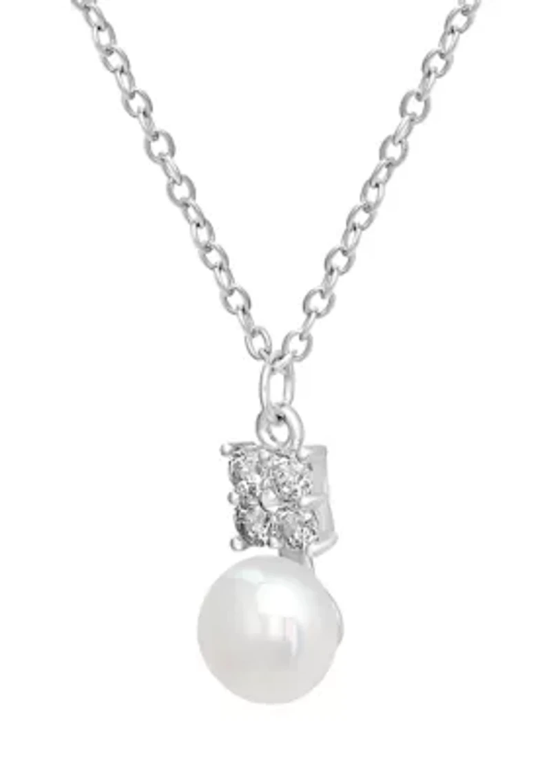 Sterling Silver Cubic Zirconia Pearl Snowman Pendant Necklace