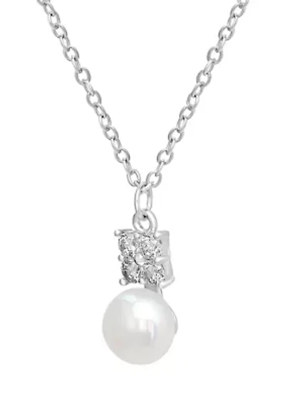 Sterling Silver Cubic Zirconia Pearl Snowman Pendant Necklace