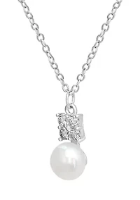 Sterling Silver Cubic Zirconia Pearl Snowman Pendant Necklace
