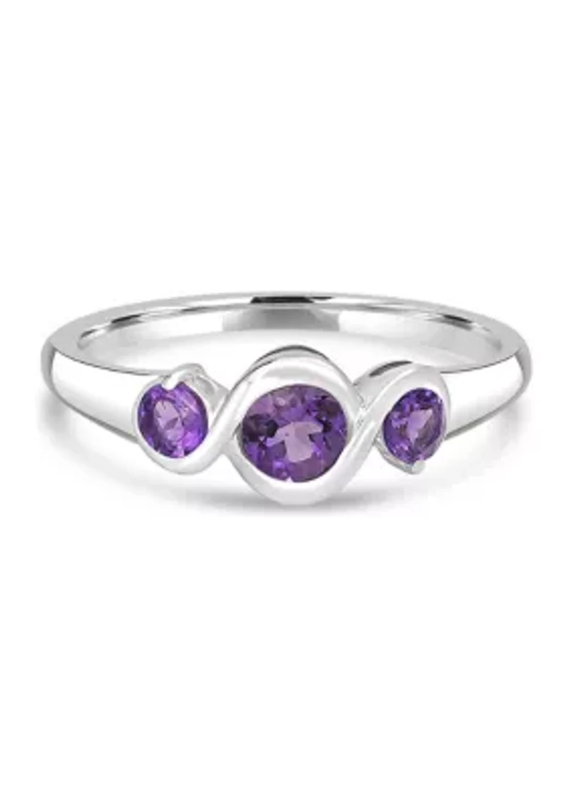 Sterling Silver Amethyst 3 Stone Ring