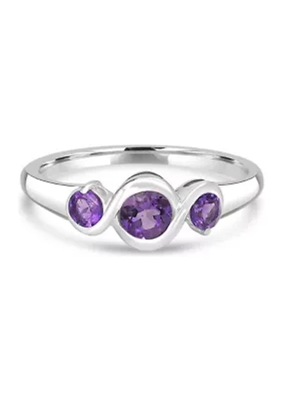 Sterling Silver Amethyst 3 Stone Ring