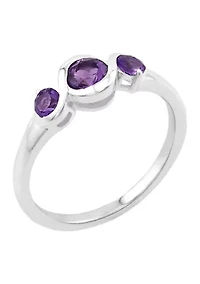Sterling Silver Amethyst 3 Stone Ring