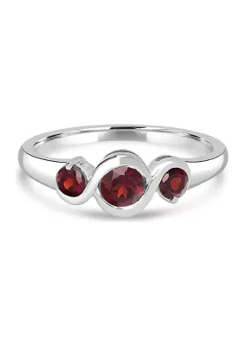 Sterling Silver Garnet 3 Stone Ring
