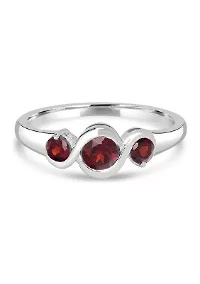 Sterling Silver Garnet 3 Stone Ring