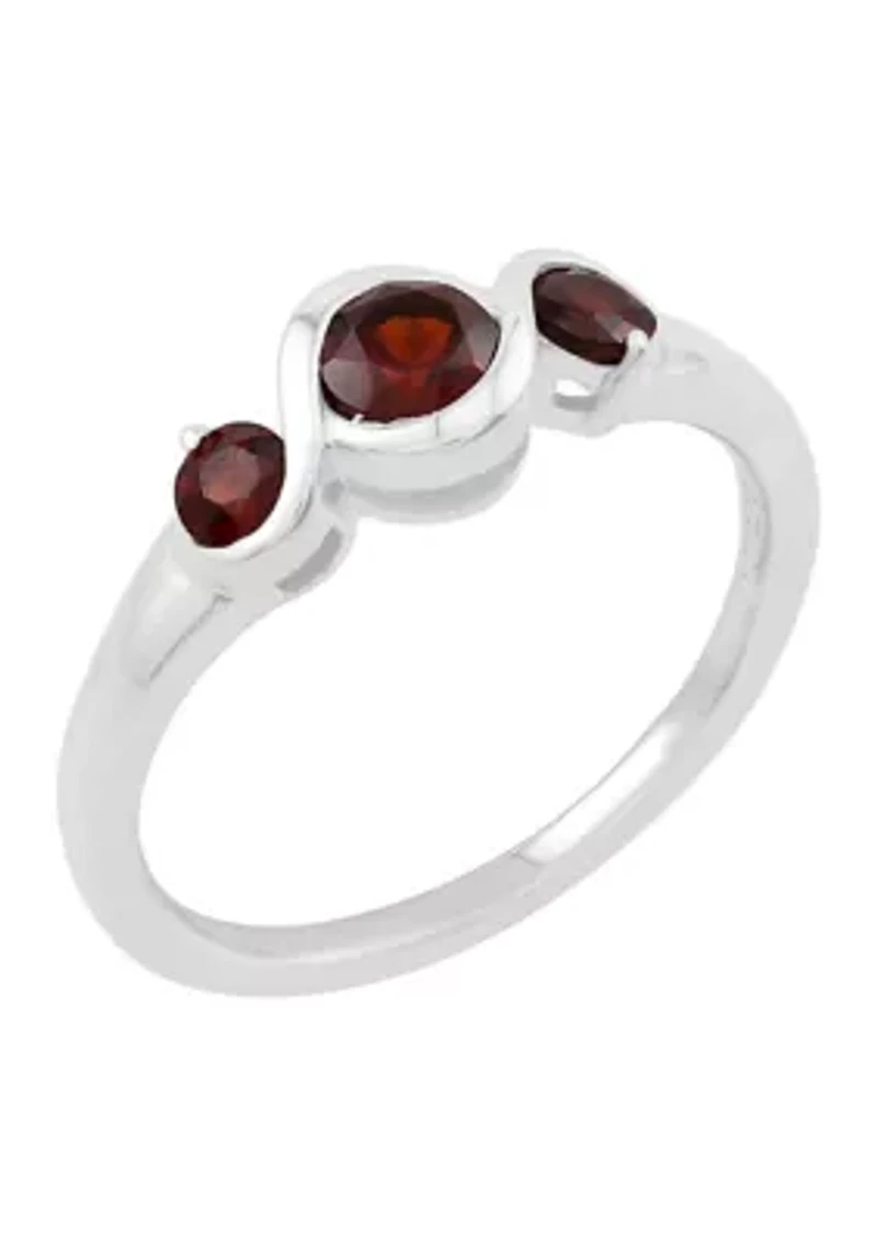Sterling Silver Garnet 3 Stone Ring