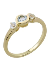 Gold over Sterling Silver Blue Topaz 3 Stone Ring