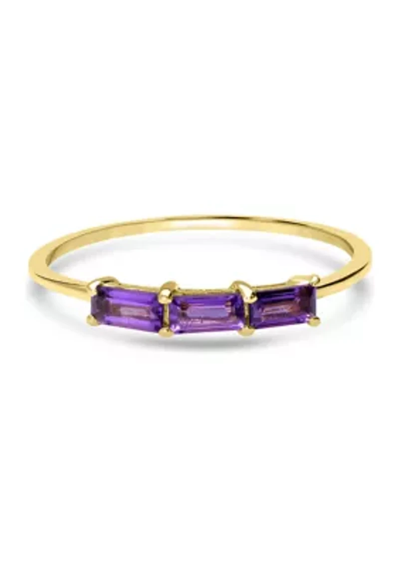 Gold over Sterling Silver Amethyst 3 Stone Ring