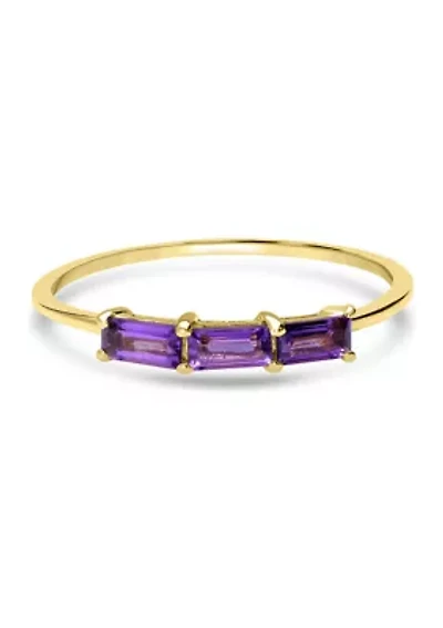 Gold over Sterling Silver Amethyst 3 Stone Ring