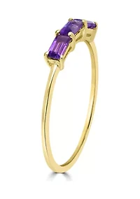 Gold over Sterling Silver Amethyst 3 Stone Ring