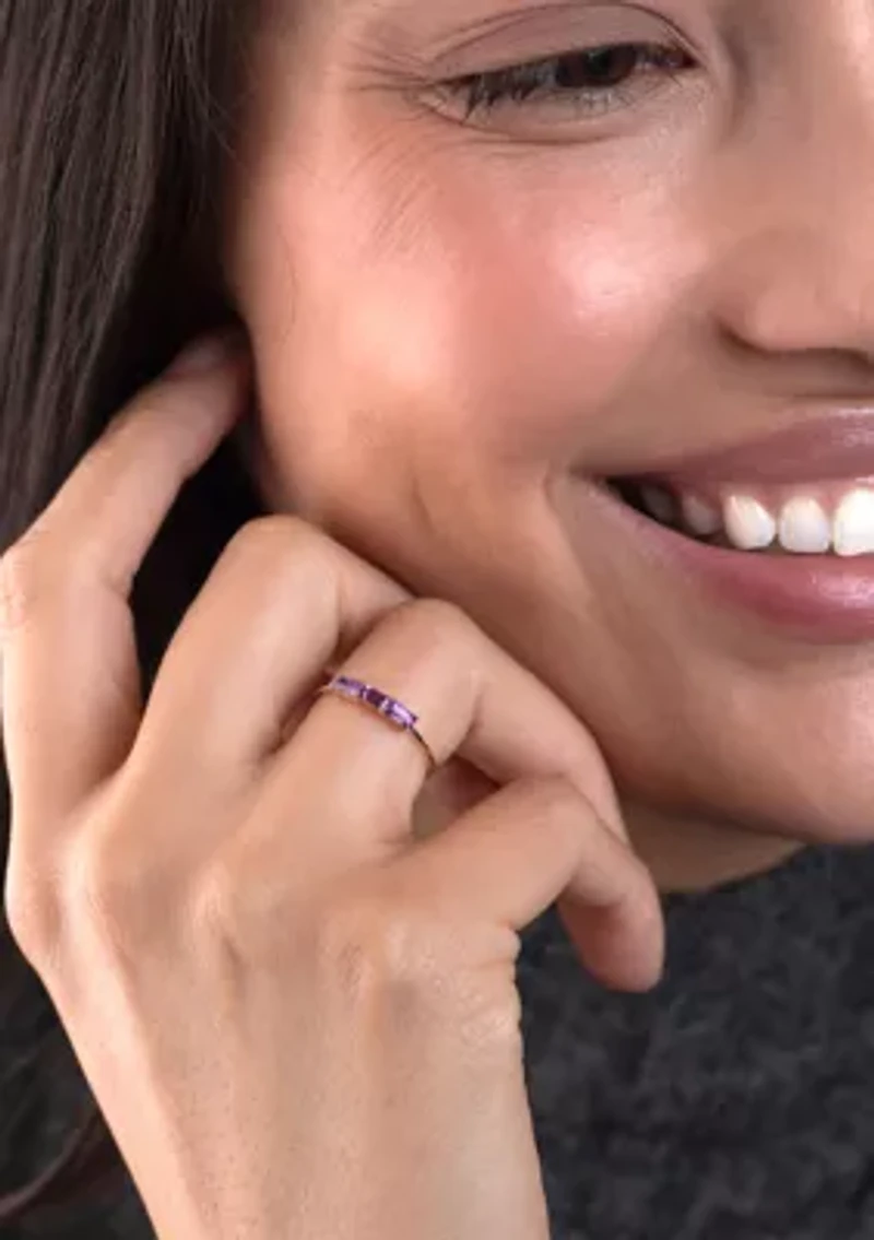 Gold over Sterling Silver Amethyst 3 Stone Ring