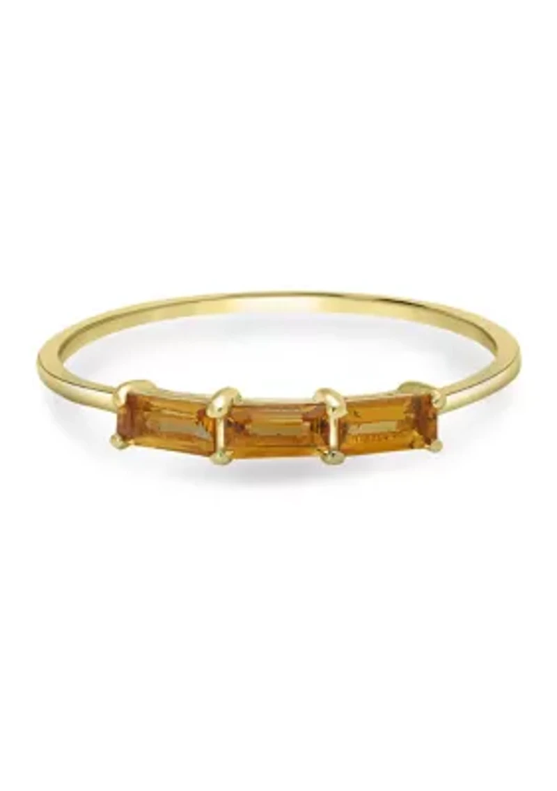Gold over Sterling Silver Citrine 3 Stone Ring