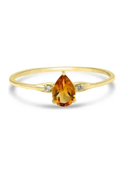 Gold over Sterling Silver Citrine and White Topaz Pear Ring