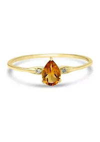 Gold over Sterling Silver Citrine and White Topaz Pear Ring