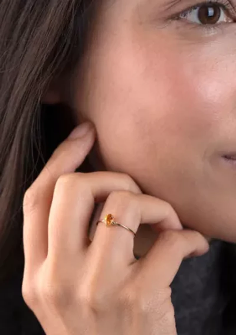 Gold over Sterling Silver Citrine and White Topaz Pear Ring