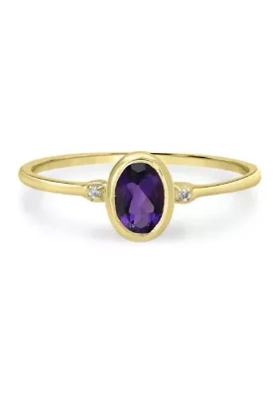 Gold over Sterling Silver Amethyst and White Topaz Oval Ring