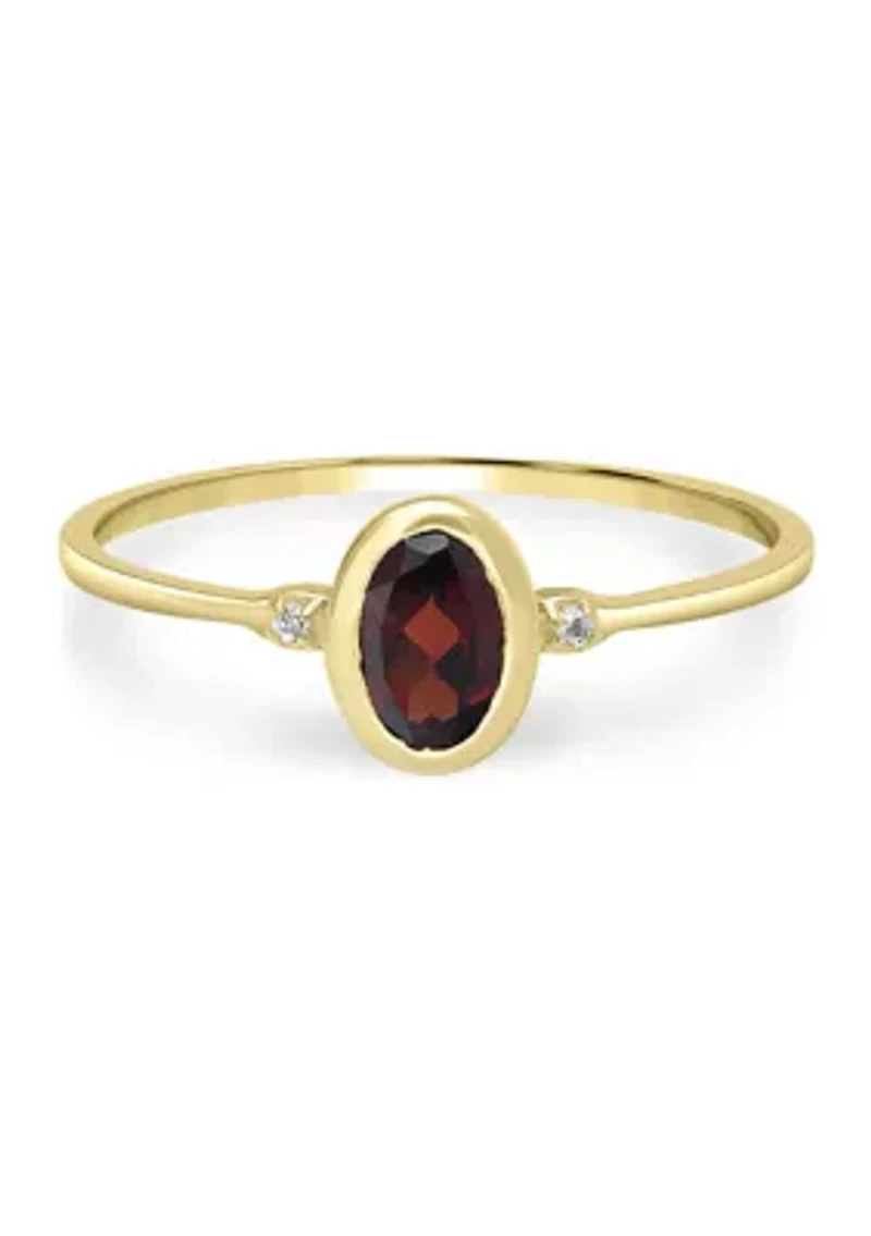 Gold over Sterling Silver Garnet and White Topaz Oval Ring