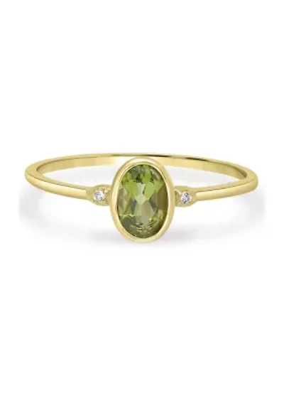 Gold over Sterling Silver Peridot and White topaz Oval Ring