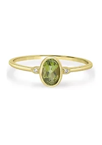 Gold over Sterling Silver Peridot and White topaz Oval Ring