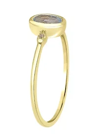 Gold over Sterling Silver Peridot and White topaz Oval Ring