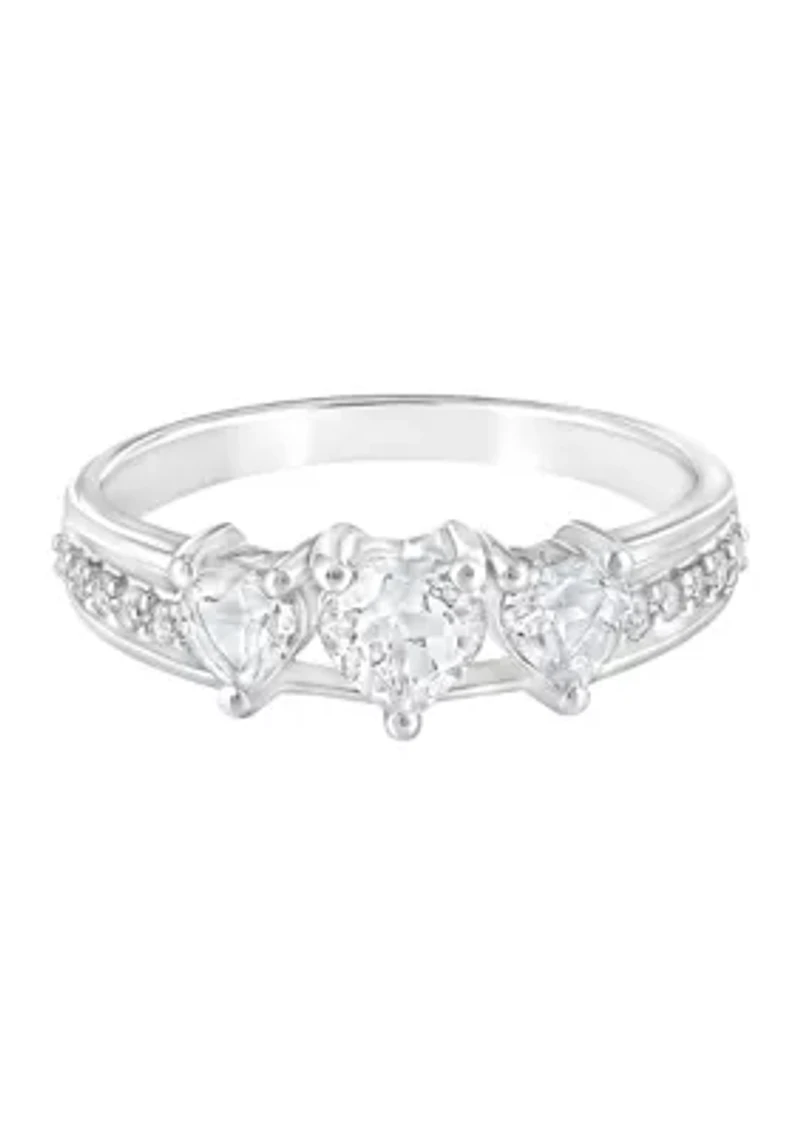 Sterling Silver Cubic Zirconia Three Heart Ring