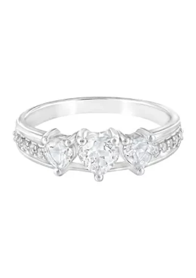Sterling Silver Cubic Zirconia Three Heart Ring