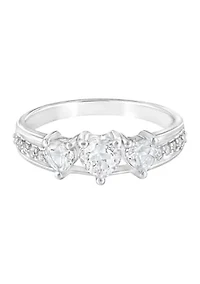 Sterling Silver Cubic Zirconia Three Heart Ring