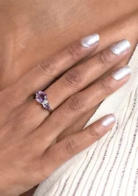 Sterling Silver Amethyst and Cubic Zirconia 3 Oval Ring