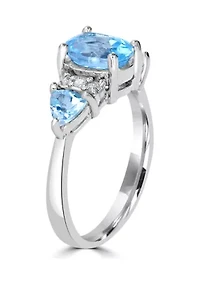Sterling Silver Blue Topaz and Cubic Zirconia 3 Oval Ring