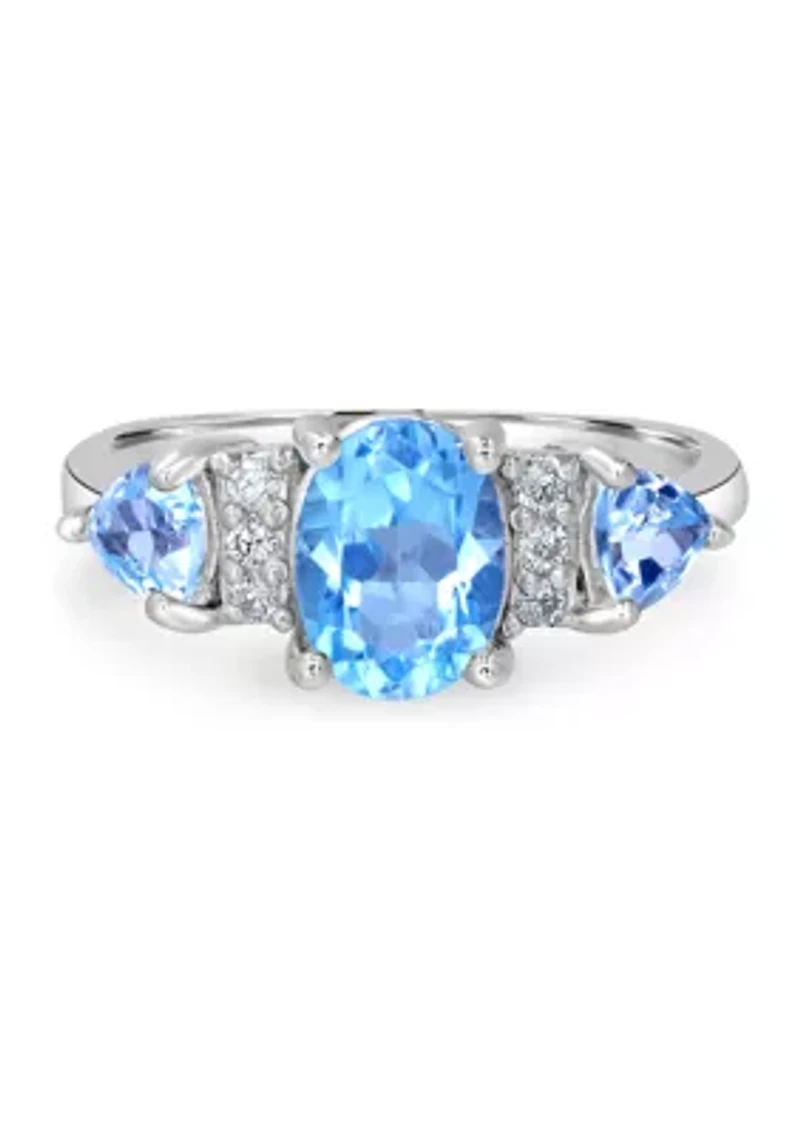 Amethyst and White Topaz Oval Ring Sterling Silver