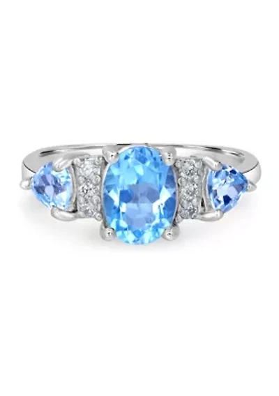 Amethyst and White Topaz Oval Ring Sterling Silver