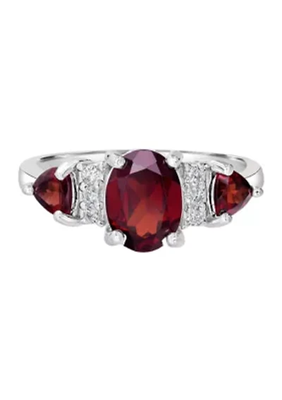 Sterling Silver Garnet and White Topaz 3 Stone Ring