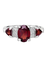 Sterling Silver Garnet and White Topaz 3 Stone Ring