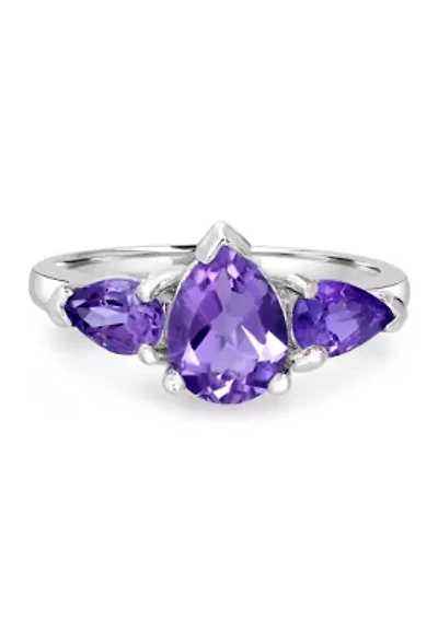 Sterling Silver Amethyst 3 Pear Cut Ring