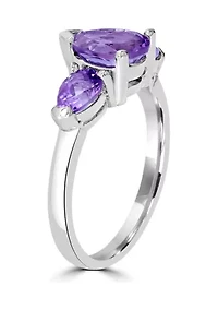 Sterling Silver Amethyst 3 Pear Cut Ring