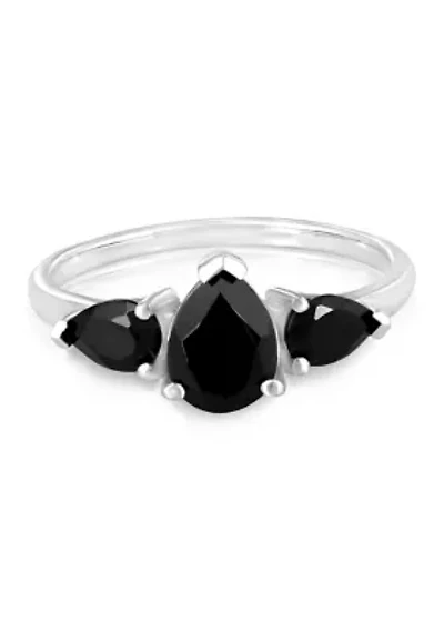 Sterling Silver Black Pear Cut Ring