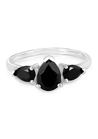 Sterling Silver Black Pear Cut Ring