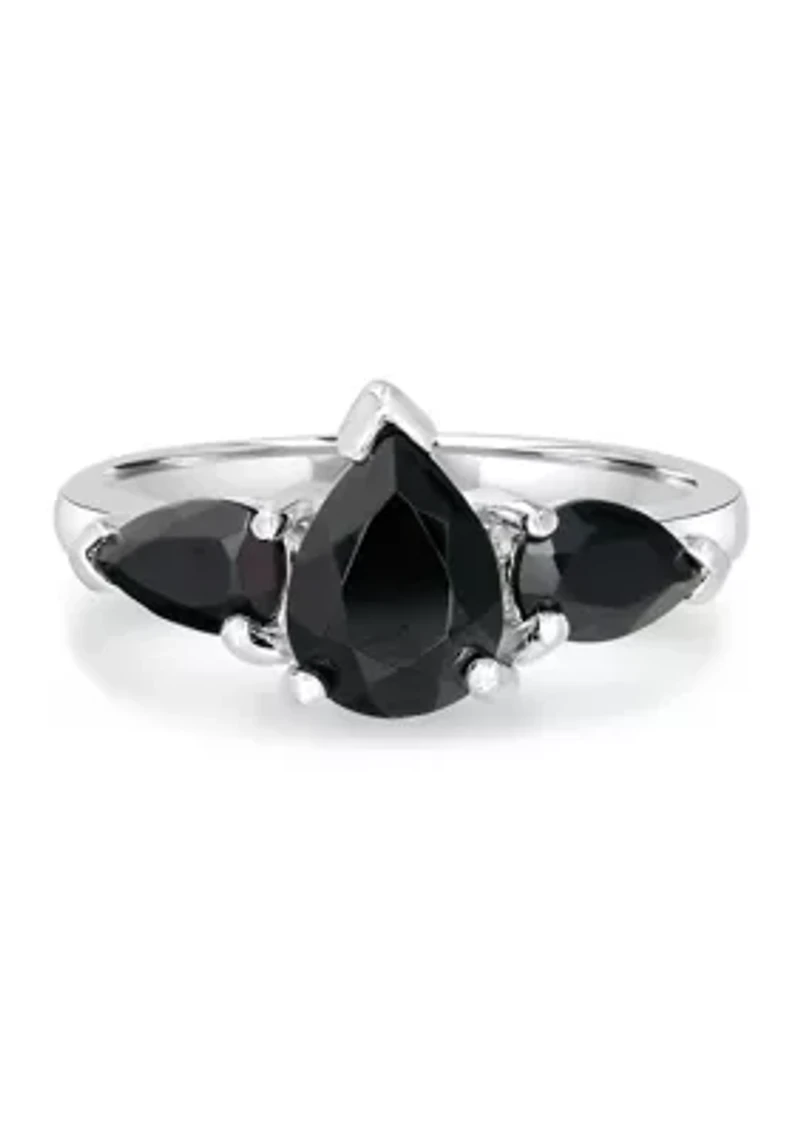 3 Pear Sterling Silver Onyx Ring