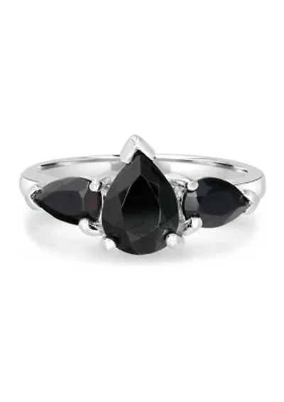 3 Pear Sterling Silver Onyx Ring