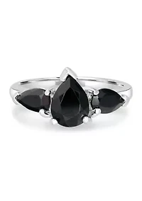 3 Pear Sterling Silver Onyx Ring