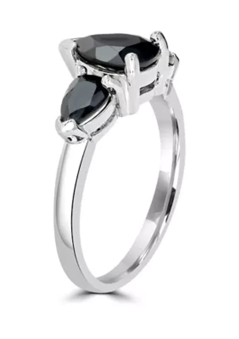 3 Pear Sterling Silver Onyx Ring