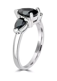 3 Pear Sterling Silver Onyx Ring