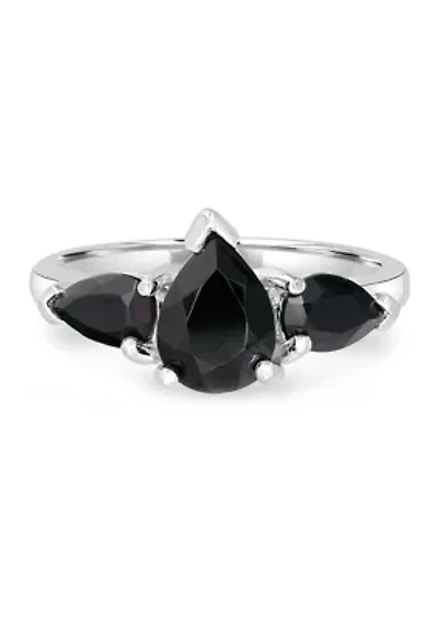 Sterling Silver Black Onyx 3 Pear Cut Ring