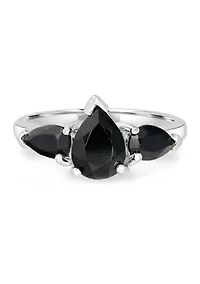 Sterling Silver Black Onyx 3 Pear Cut Ring