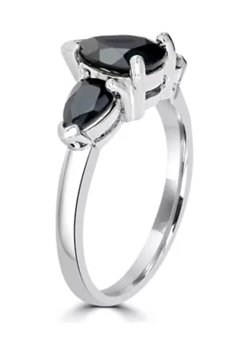 Sterling Silver Black Onyx 3 Pear Cut Ring