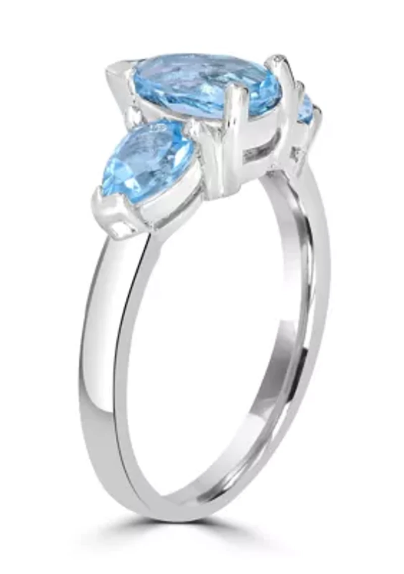 Triple Pear Sterling Silver Blue Topaz Ring