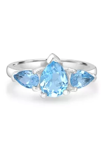 Triple Pear Sterling Silver Blue Topaz Ring