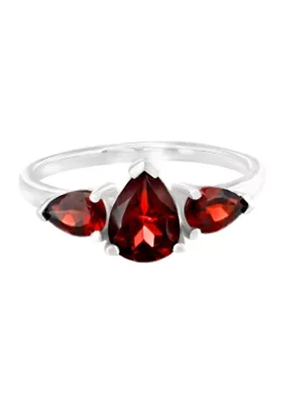 Sterling Silver Garnet 3 Pear Ring