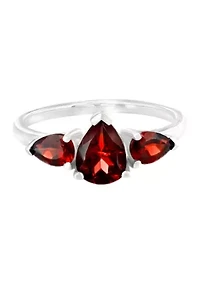 Sterling Silver Garnet 3 Pear Ring